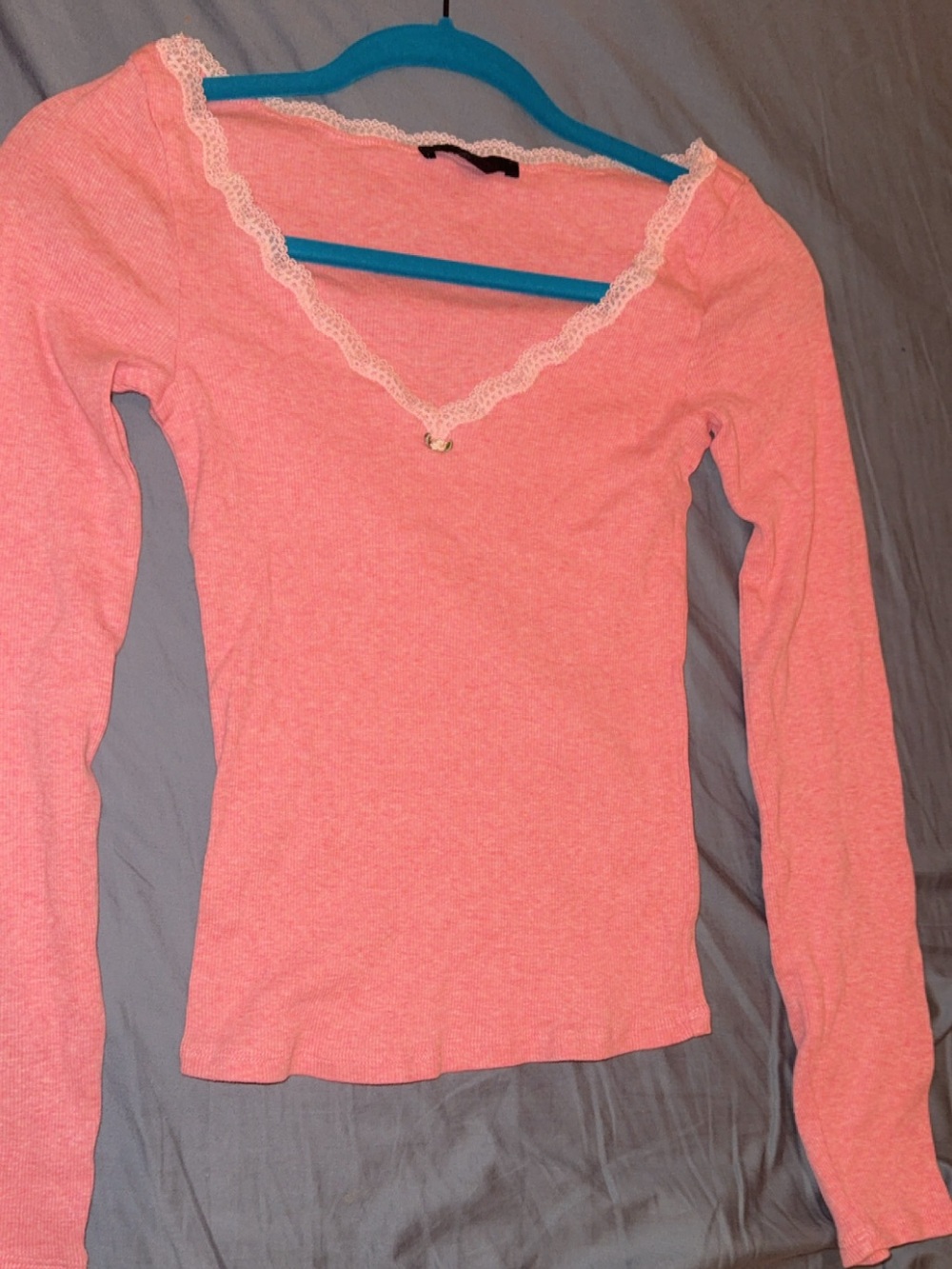Women’s Lace-Trim Long Sleeve Top - Coral Pink